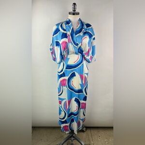 💚 3398. Satin Finish Abstract Print Maxi Dress